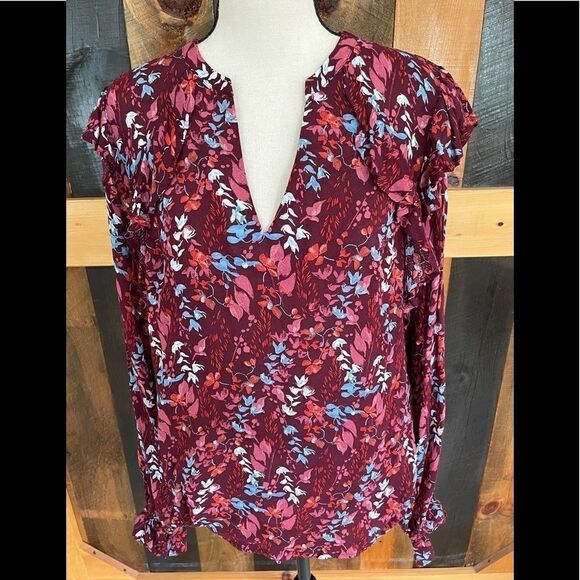 NWT a. new day v neck long sleeved top with ruffles, 100% rayon, size M - Picture 4 of 7